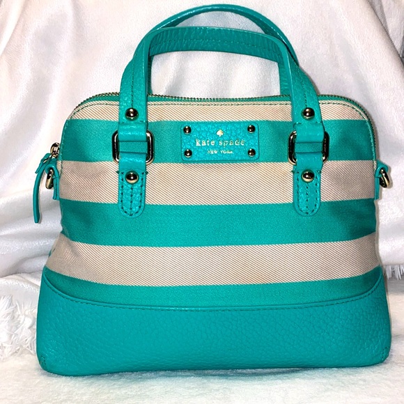 kate spade Handbags - Kate Spade Maise Grove Court Teal & Beige Stripe Satchel EUC